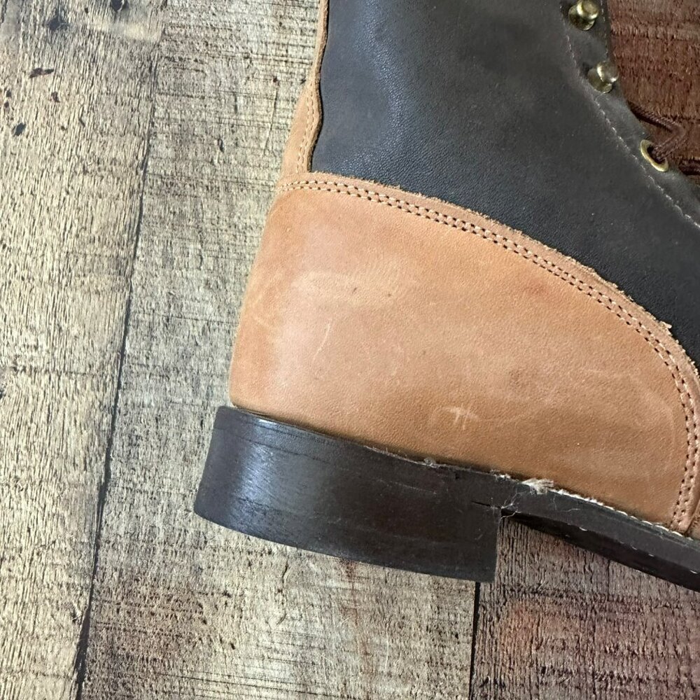 Vintage Texas Leather Work Boots Size 7.5 M Brown Black Fringe Style 4464 - Picture 4 of 12